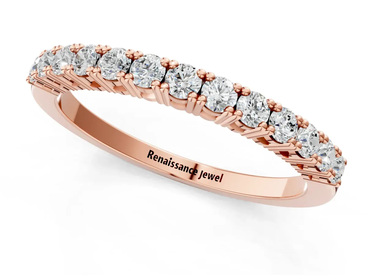 Round Diamond Half-Eternity Band with Shared Prong Setting Rose gold