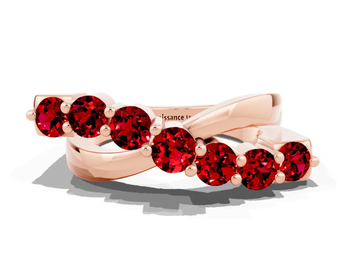Round Ruby Prong-Set Crossover Band Rose gold