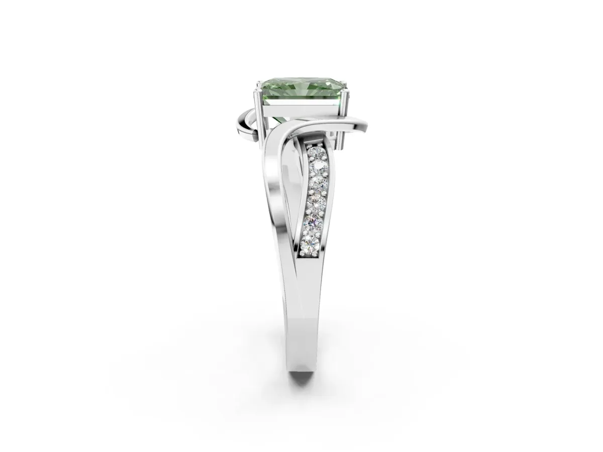 Fancy Green Radiant Cut Solitaire Twisted Band with Prong Setting Platinum