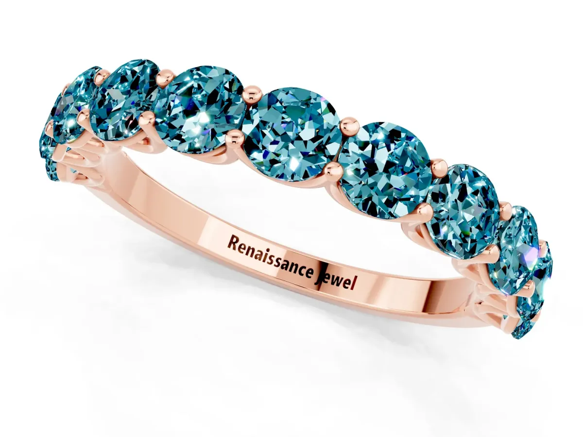 Round Blue Topaz Shared Prong Eternity Band Rose gold