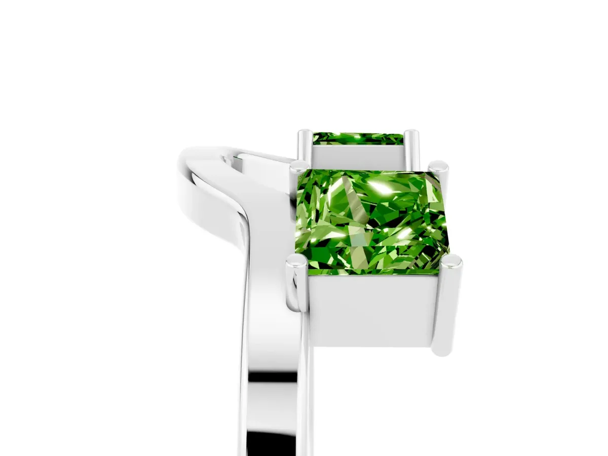 Princess Cut Peridot Two-Stone Open Band Ring with Four-Prong Setting White gold