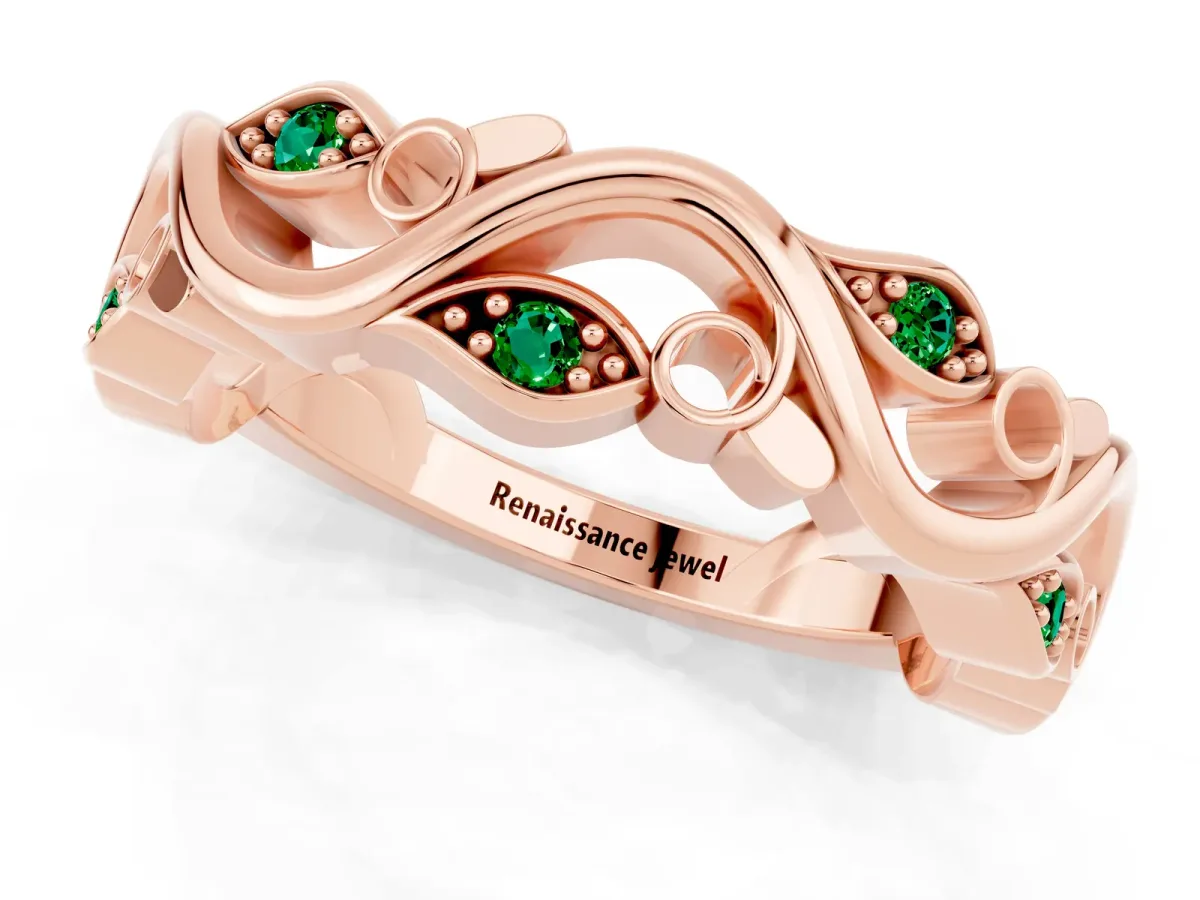 Marquise Emerald Vine Eternity Band with Bezel Setting Rose gold