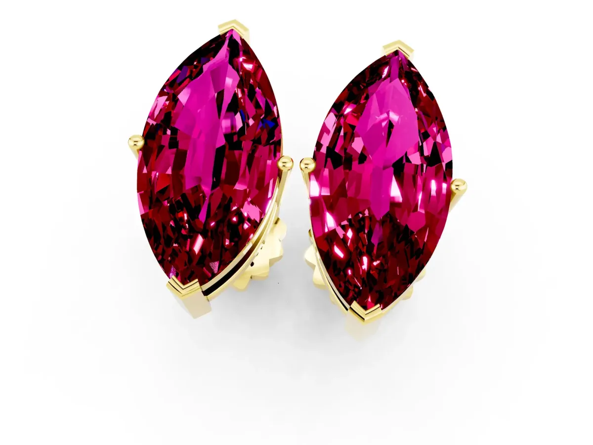 Marquise Cut Garnet Stud Earrings Yellow gold