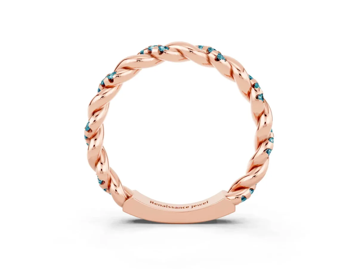Twisted Pavé Round Blue Topaz Eternity Band Rose gold