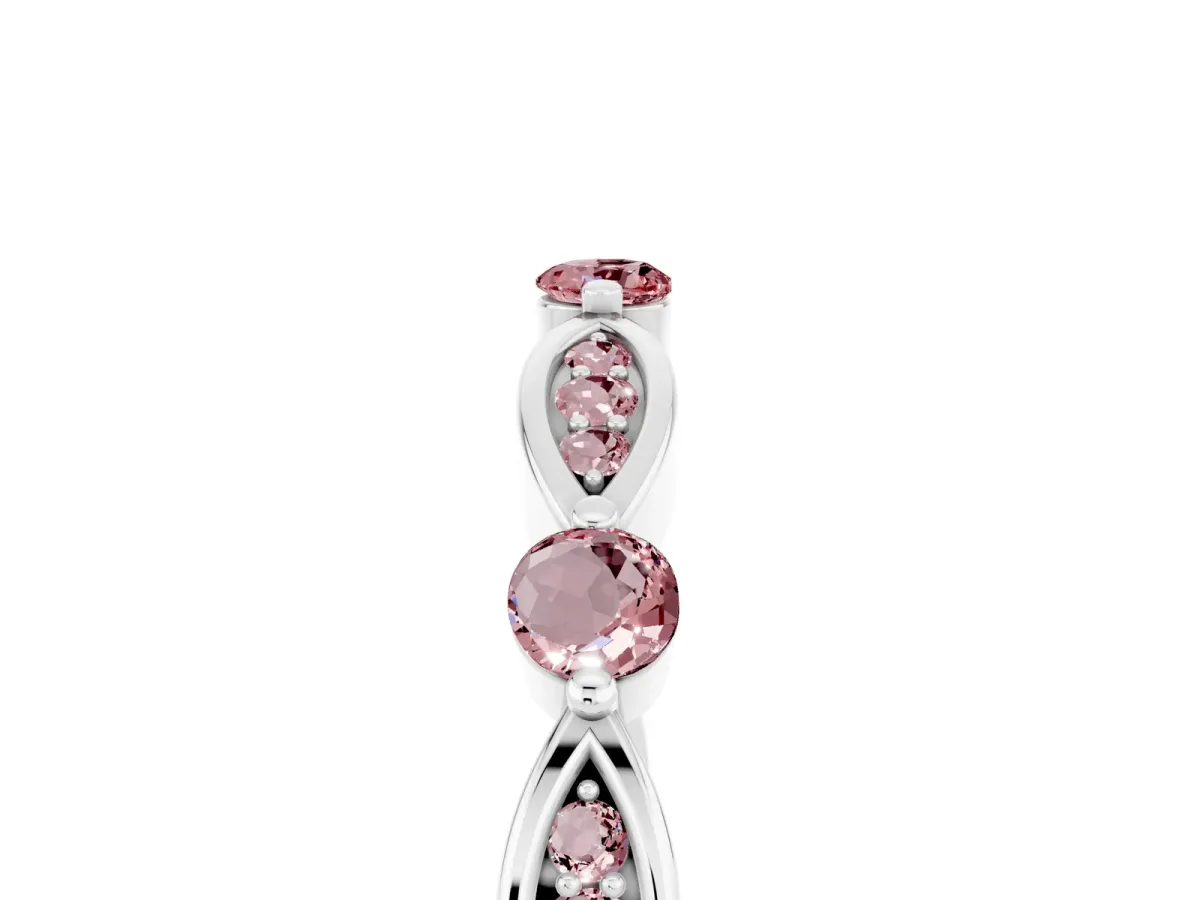 Marquise and Round Morganite Milgrain Band with Bezel Setting Silver