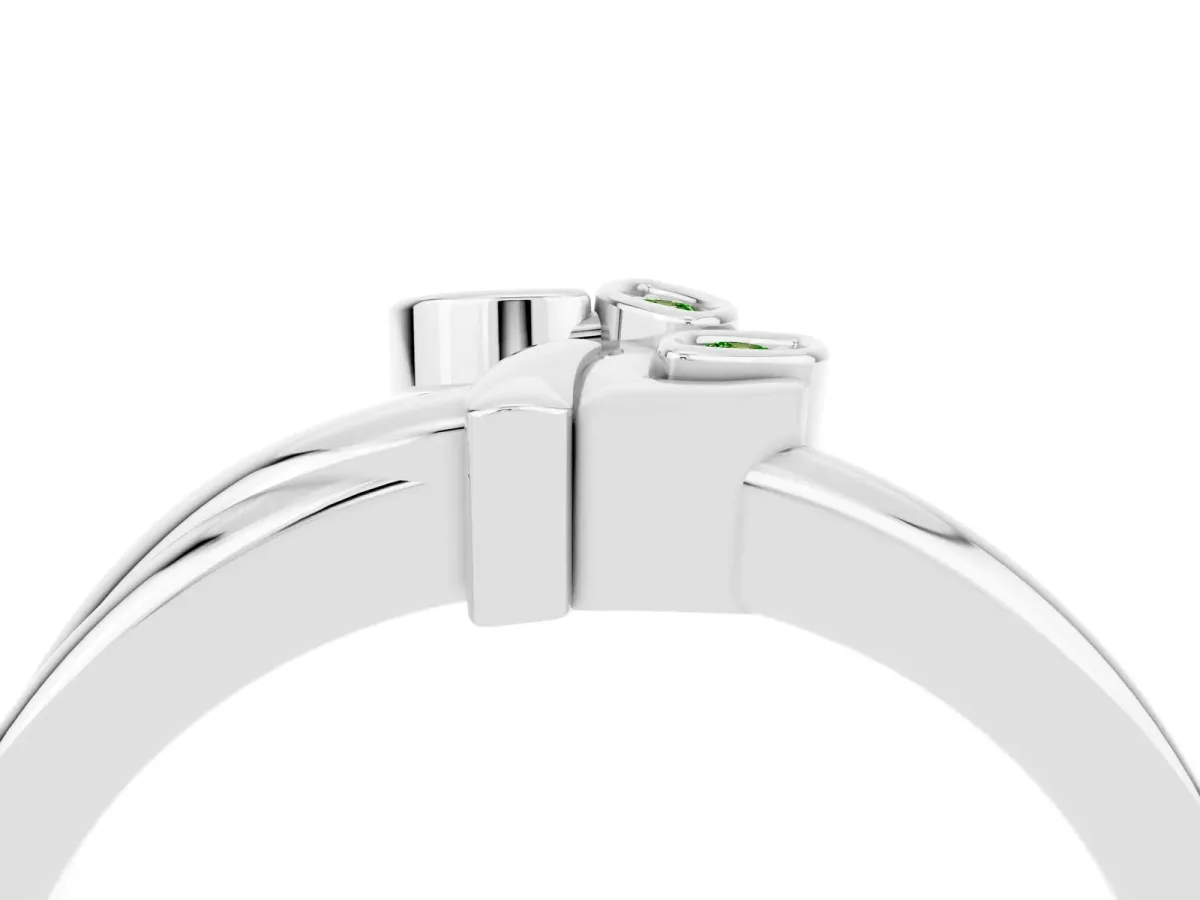 Three-Stone Round Peridot Leaf Bypass Ring with Bezel Setting Platinum