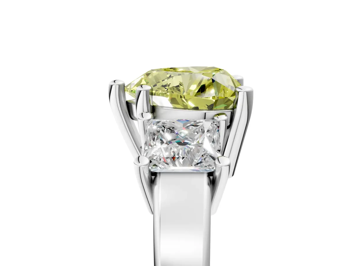 Fancy Yellow Three-Stone Heart Cut Cut Solitaire Ring with Prong Setting Platinum