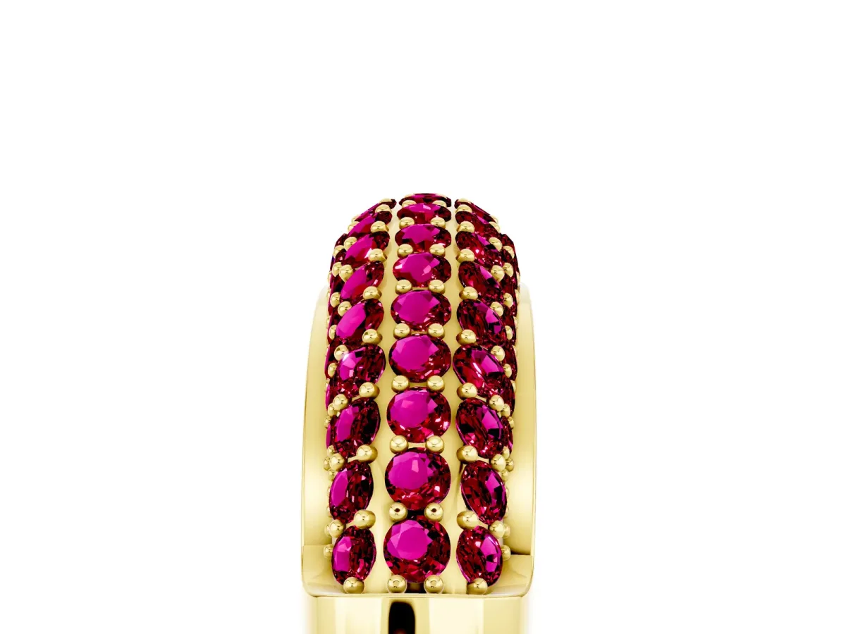 Three-Row Pavé Round Garnet Dome Band Yellow gold