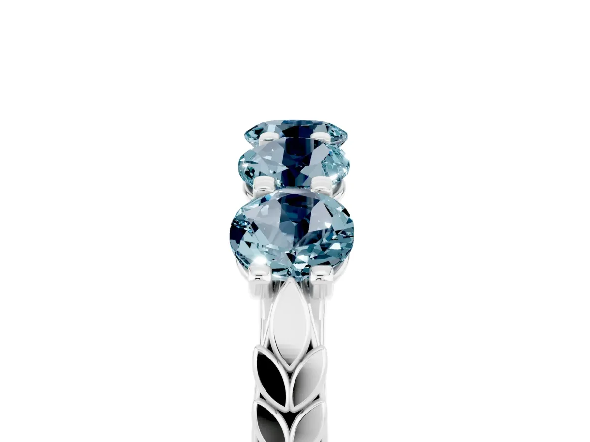 Five-Stone Round Aquamarine Prong-Set Band Silver
