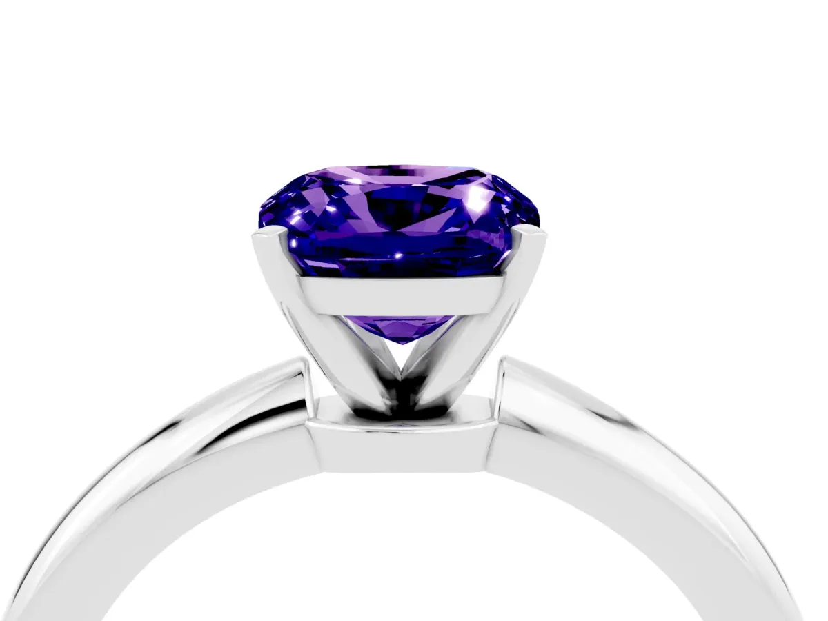 Cushion Cut Tanzanite Solitaire Ring with Six-Prong Setting and Classic Band Silver