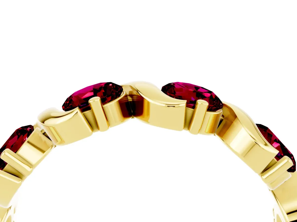 Round Garnet Half Eternity Band with Wave Prong Setting Yellow gold
