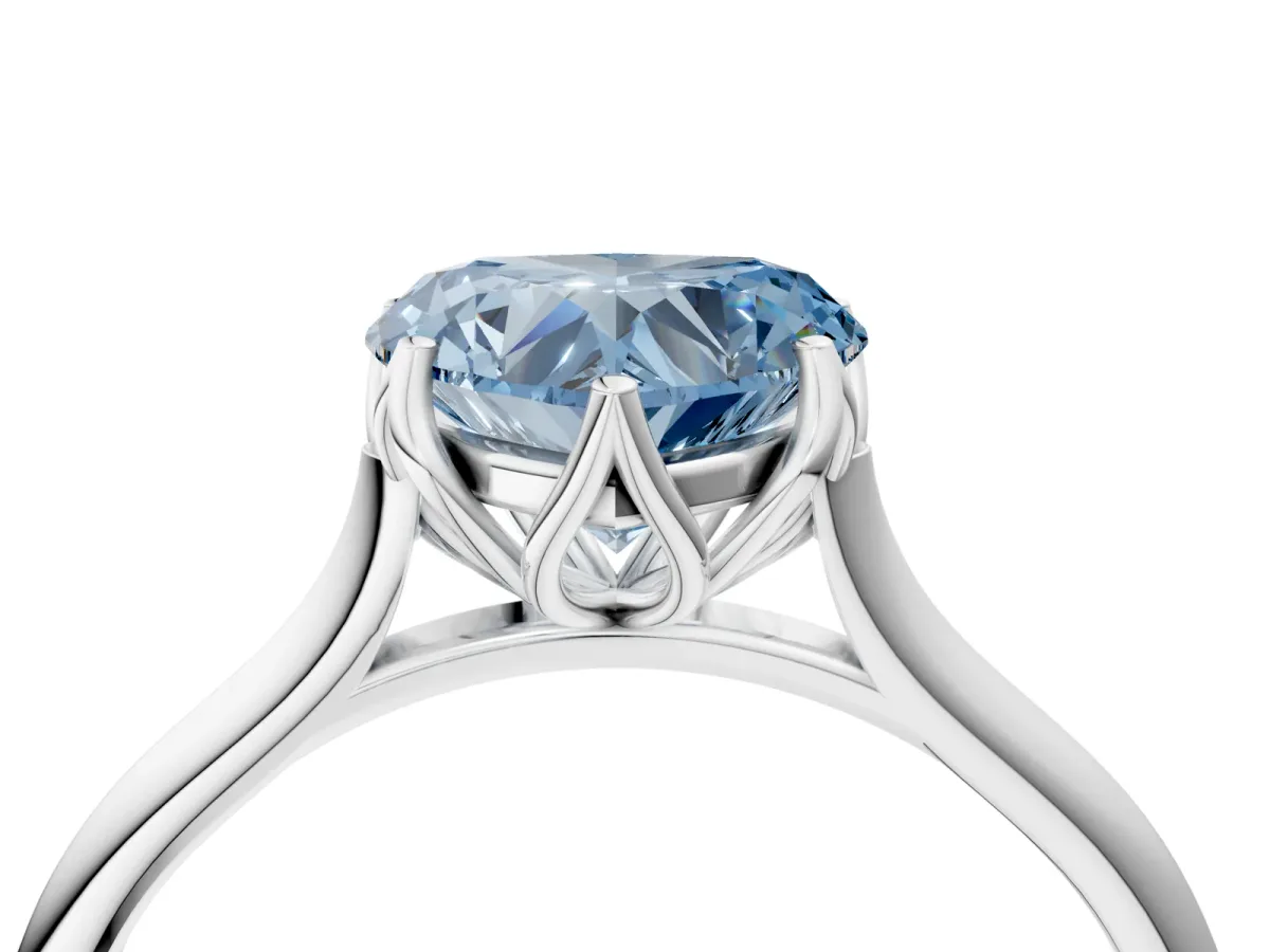 Fancy Blue Heart Cut Solitaire Cathedral Diamond Ring with Six-Prong Setting Platinum
