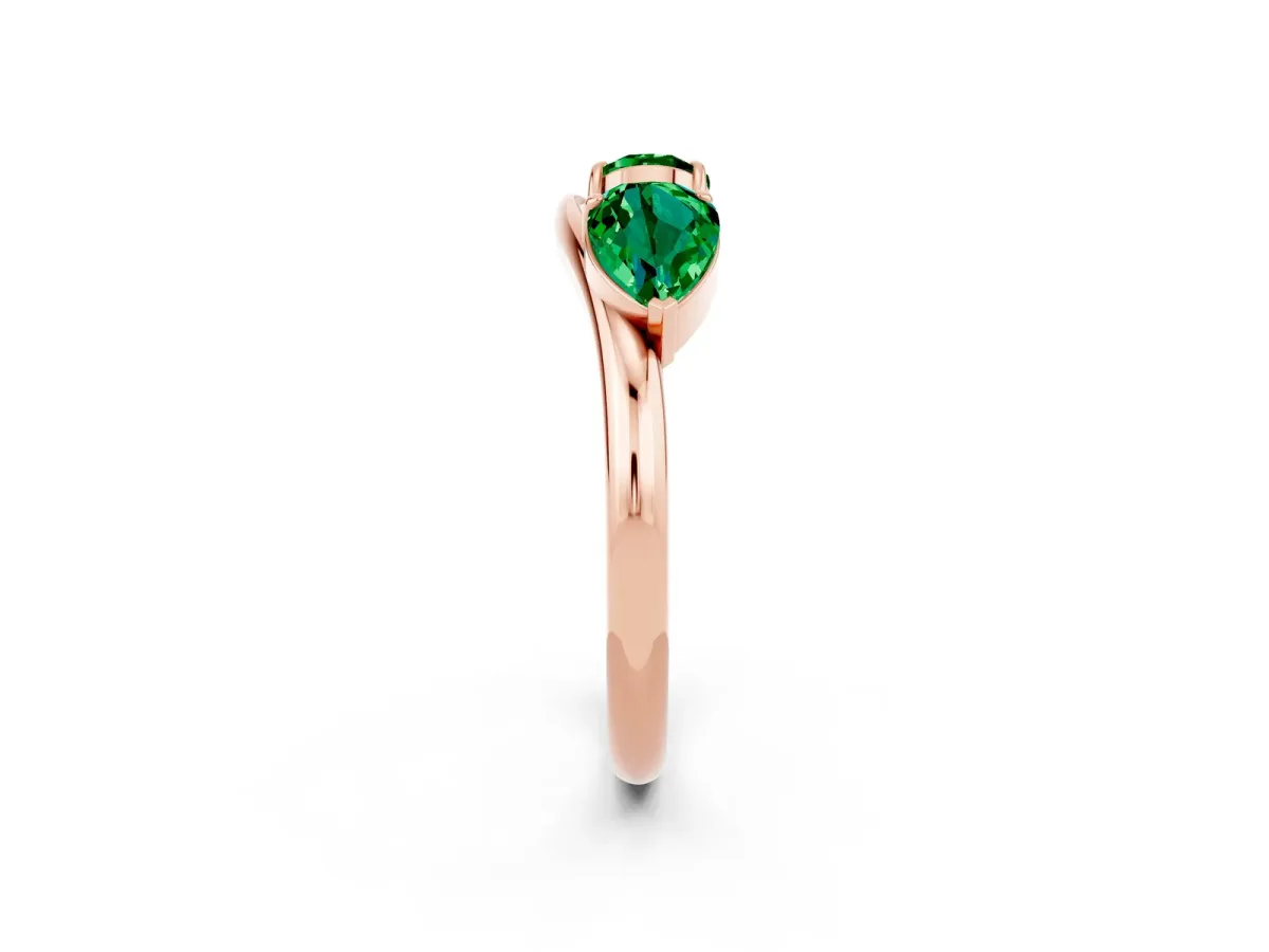Two-Stone Pear Emerald Bypass Ring with Prong Setting Rose gold