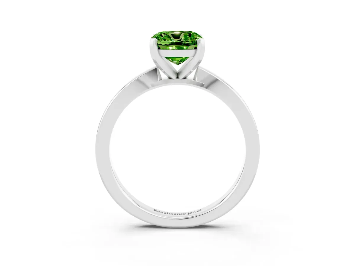 Cushion Cut Peridot Solitaire Engagement Ring with Classic Band and Four-Prong Setting Silver