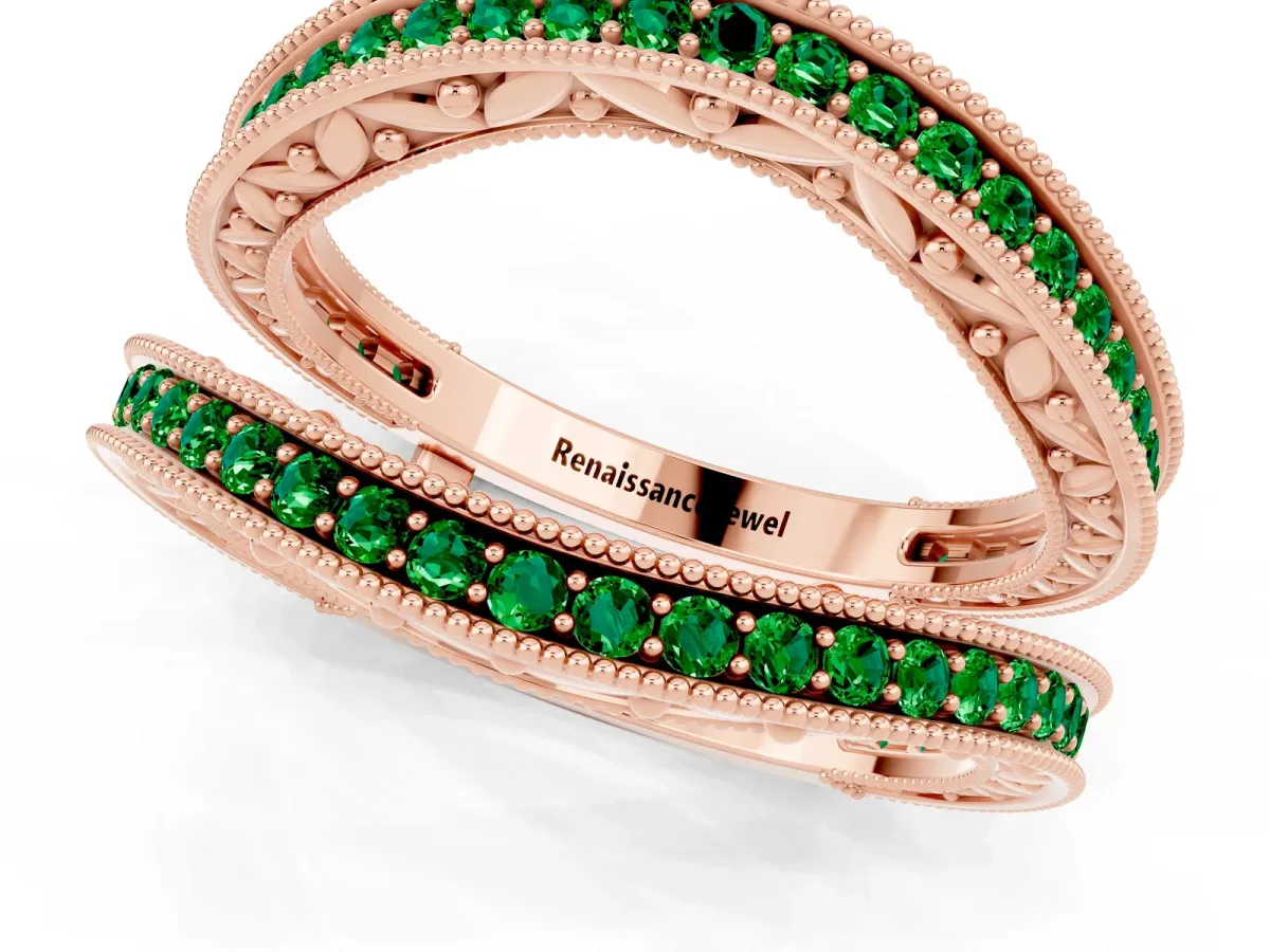 Round Emerald Milgrain Eternity Band with Channel Setting Rose gold