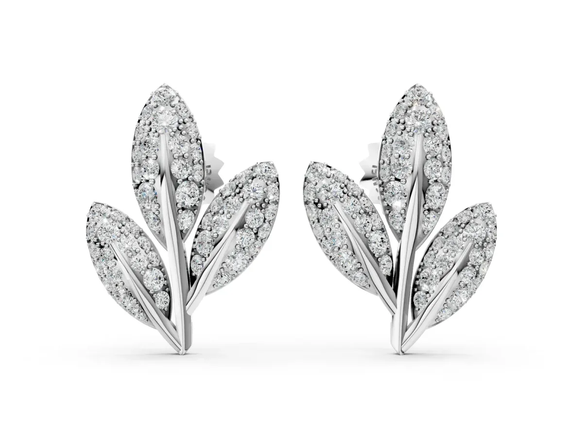 Round Diamond Pavé Olive Branch Stud Earrings Silver