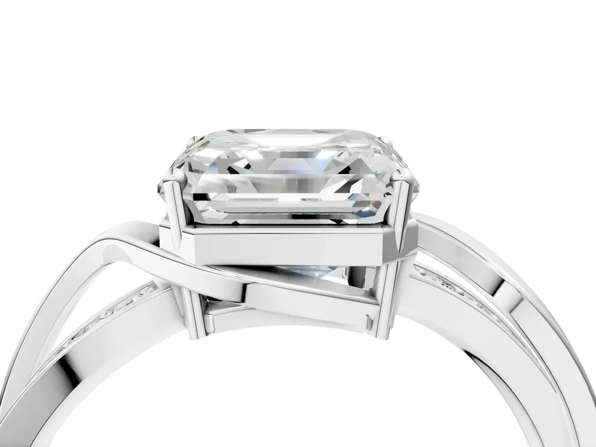 Asscher Cut Solitaire Twisted Band with Prong Setting Platinum
