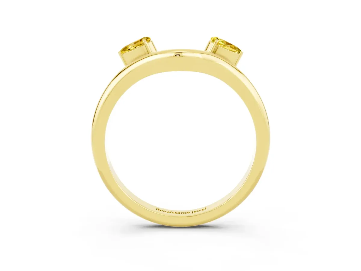 Pear Cut Yellow Sapphire Two-Stone Open Band Ring with Prong Setting Yellow gold