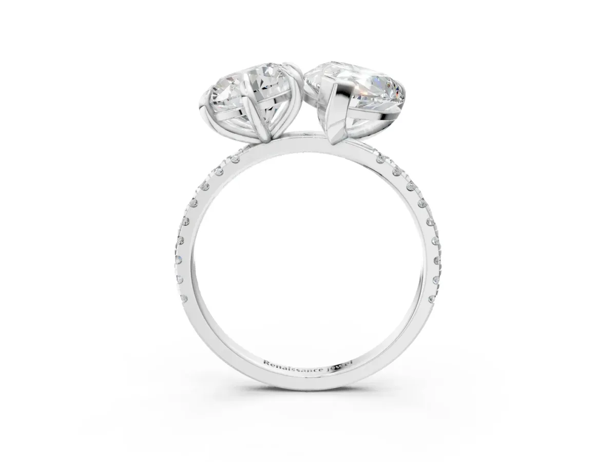 Round and Pear Toi Moi Ring with Prong Setting and Pave Band Silver