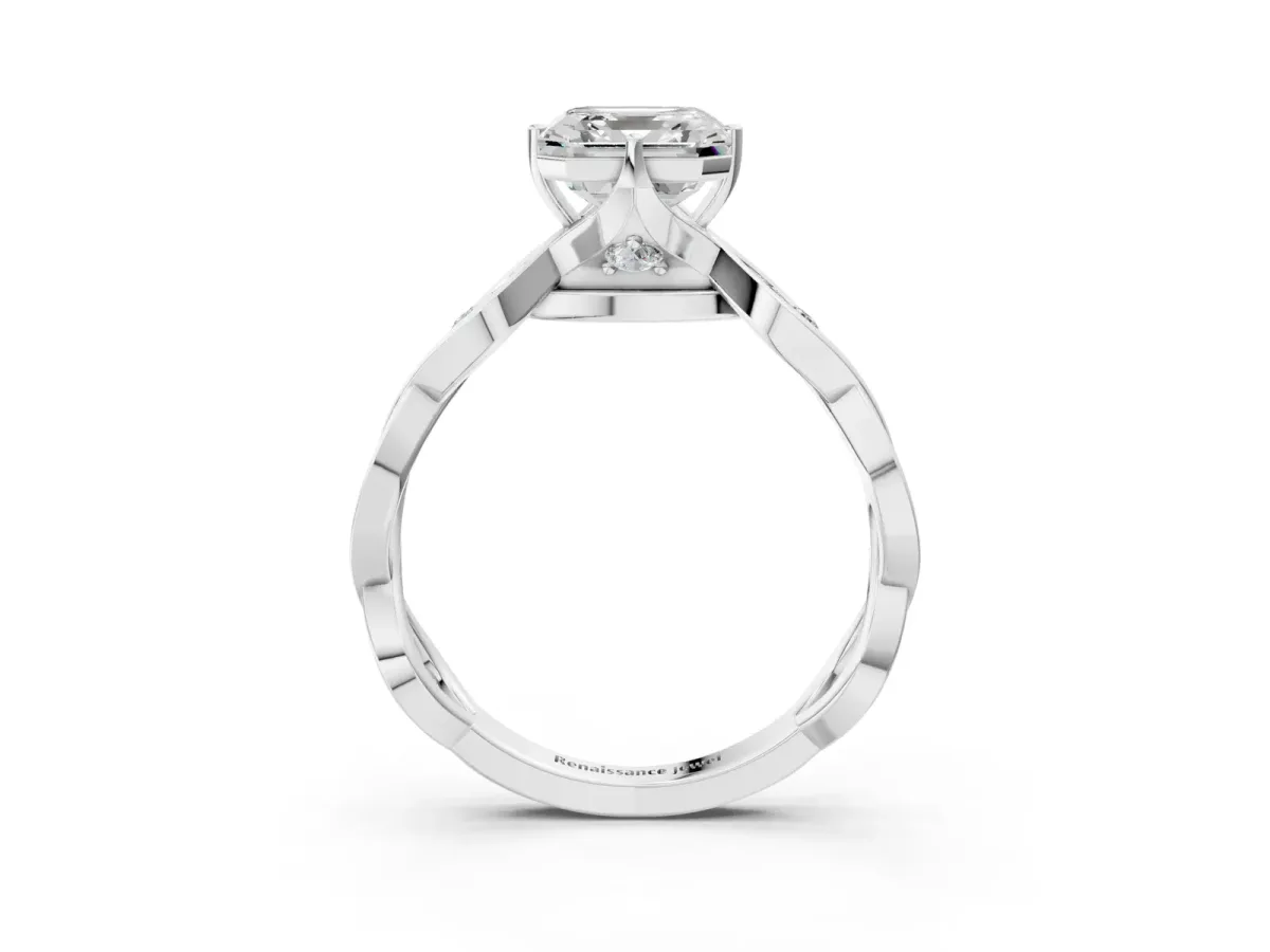 Asscher Cut Solitaire Twist Band with Leaf Prong Setting Platinum