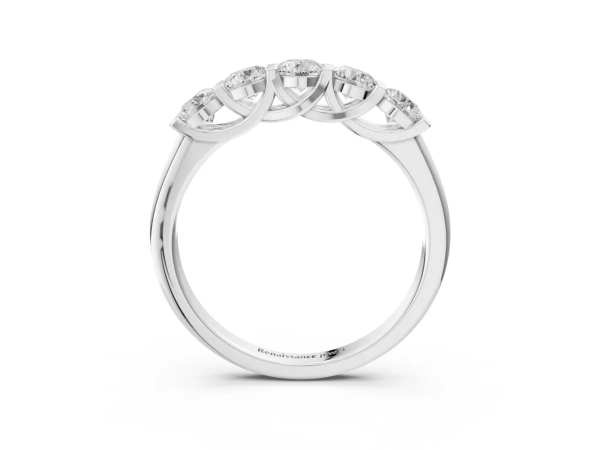 Round Cut Diamond Half Eternity Band with Prong Setting Silver