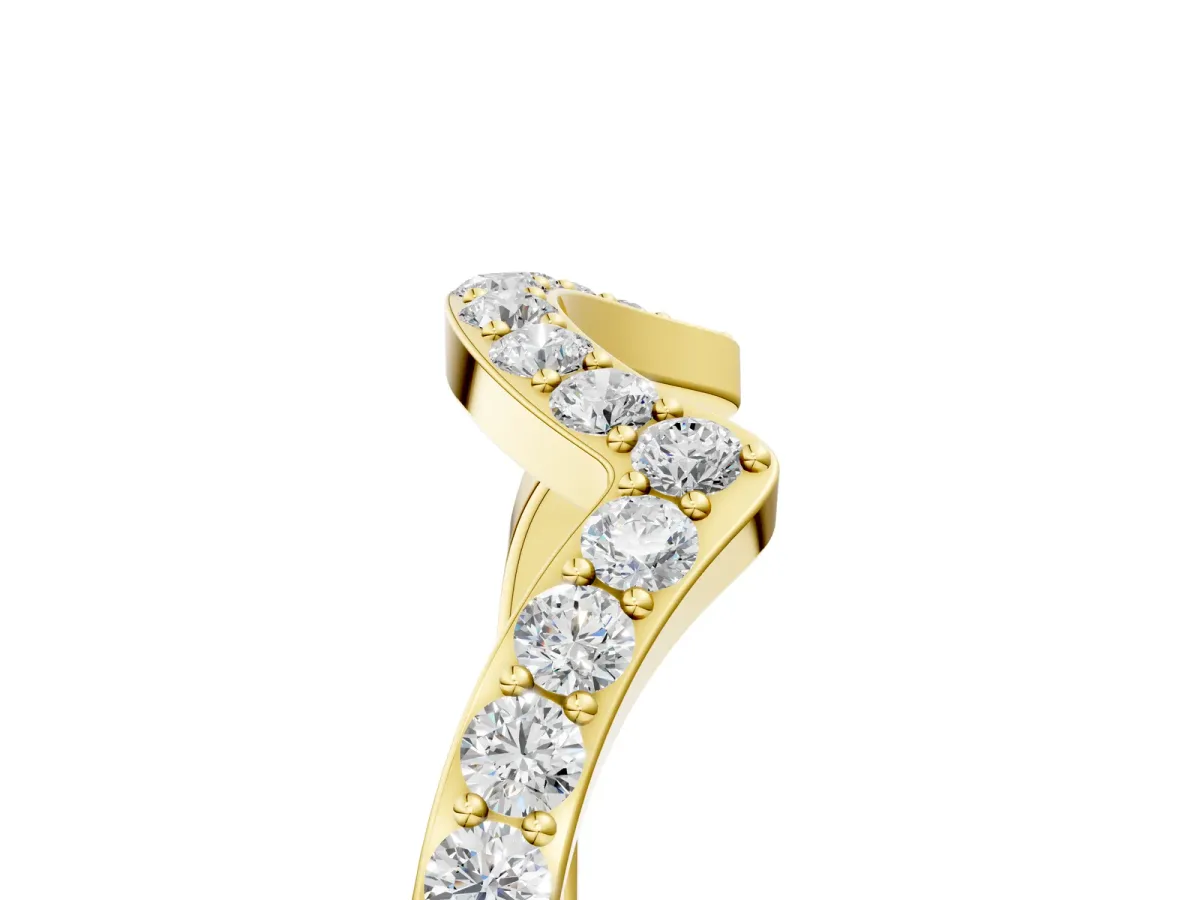 Curved Pave Round Diamond Contour Band with Shared Prong Setting Yellow gold