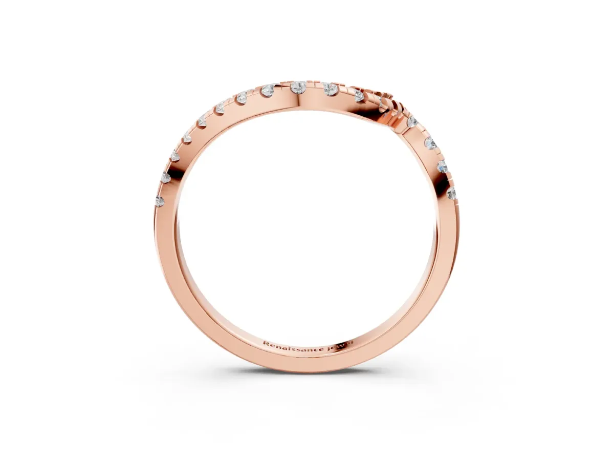 Round Diamond Pavé V-Shaped Contour Band with Shared Prong Setting Rose gold