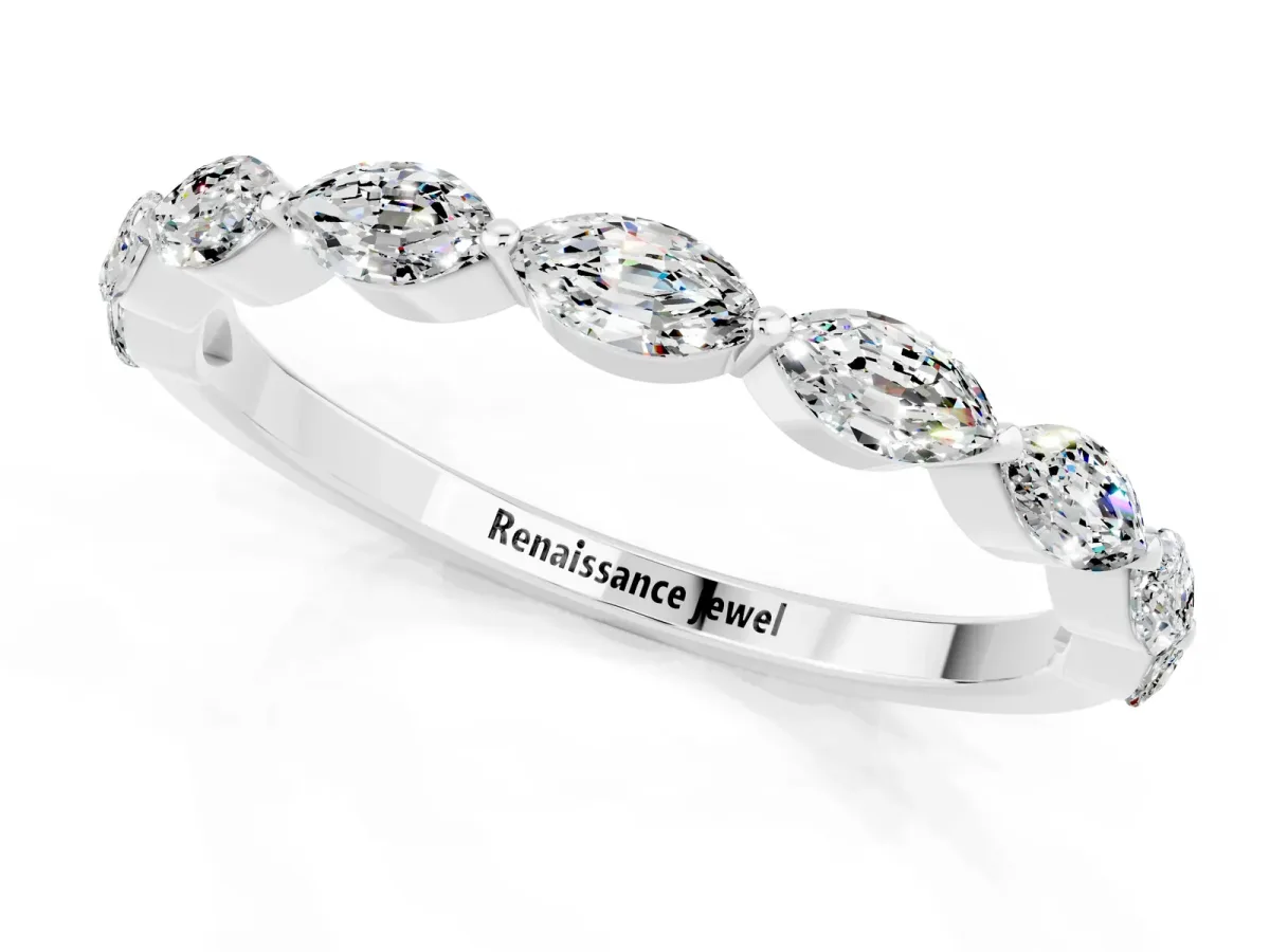 Marquise Moissanite Half Eternity Band with Prong Setting White gold