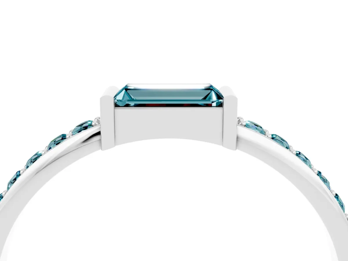 Baguette Blue Topaz Pavé Band with Bar Setting Platinum