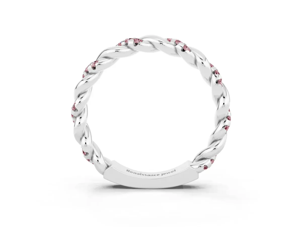 Twisted Pavé Round Morganite Eternity Band White gold