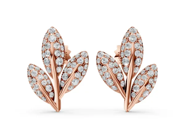 Round Diamond Pavé Olive Branch Stud Earrings Rose gold