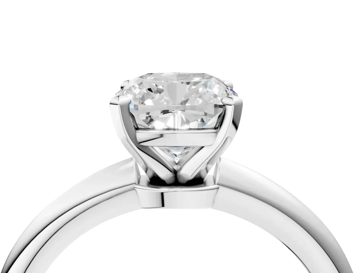 Cushion Cut Diamond Solitaire Ring with Six-Prong Setting and Classic Band Silver