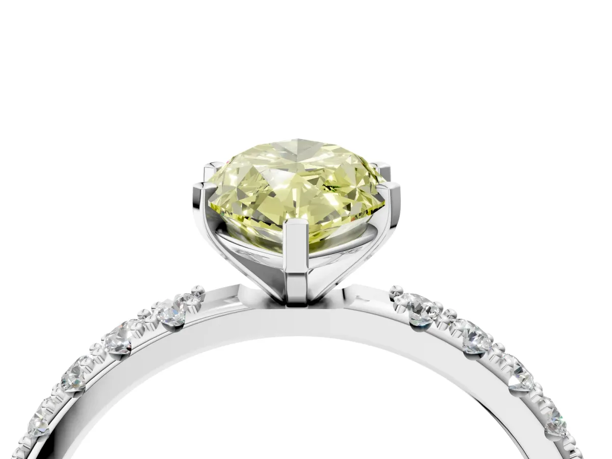 Fancy Yellow Marquise Cut Diamond Solitaire Pavé Band with Four-Prong Setting Silver