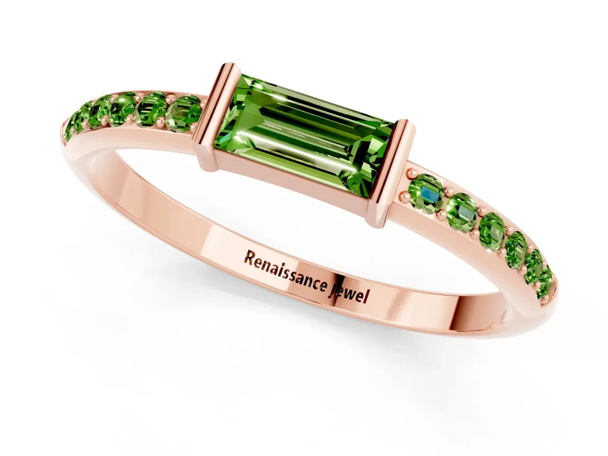 Baguette Peridot Pavé Band with Bar Setting Rose gold