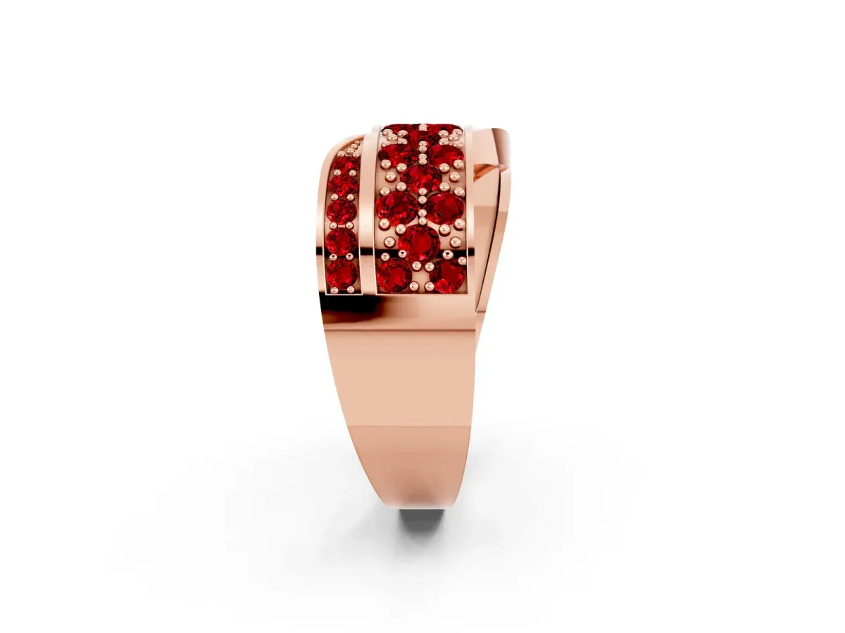 Pavé Round Ruby Crossover Band with Bead Prong Setting Rose gold