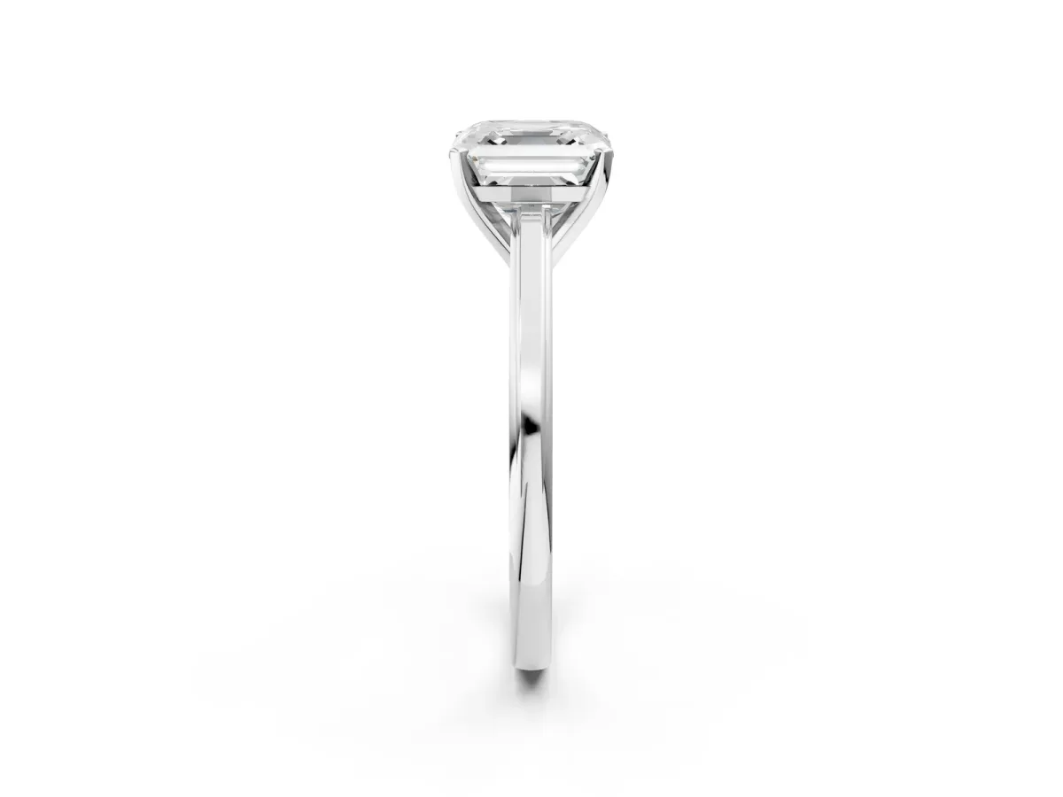 Asscher Cut Solitaire Diamond Ring with Four-Prong Setting and Classic Band Platinum