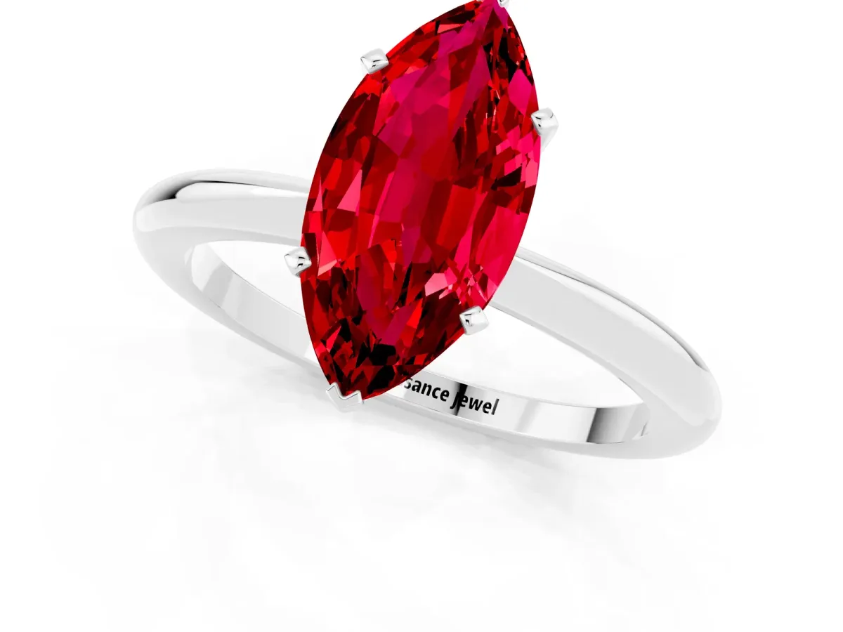 Marquise Cut Ruby Solitaire Ring with Six-Prong Setting and Classic Band Platinum