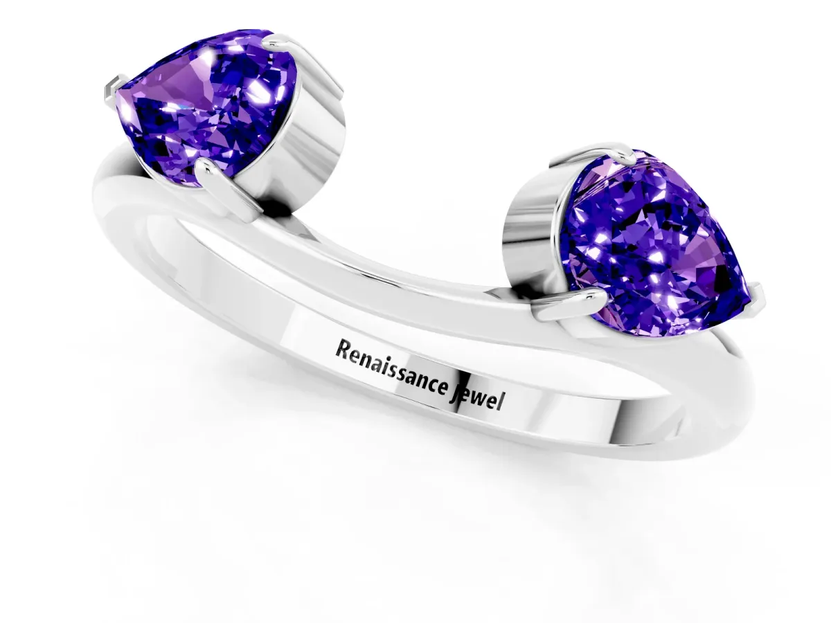 Two-Stone Pear Tanzanite Bypass Ring with Prong Setting Silver