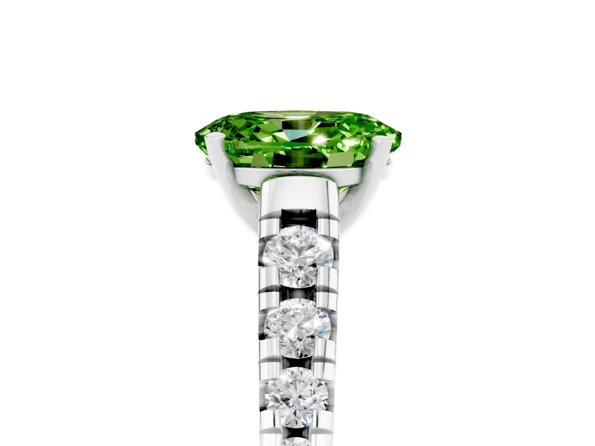Oval Cut Peridot Cathedral Solitaire Ring with Round Pavé Band Platinum