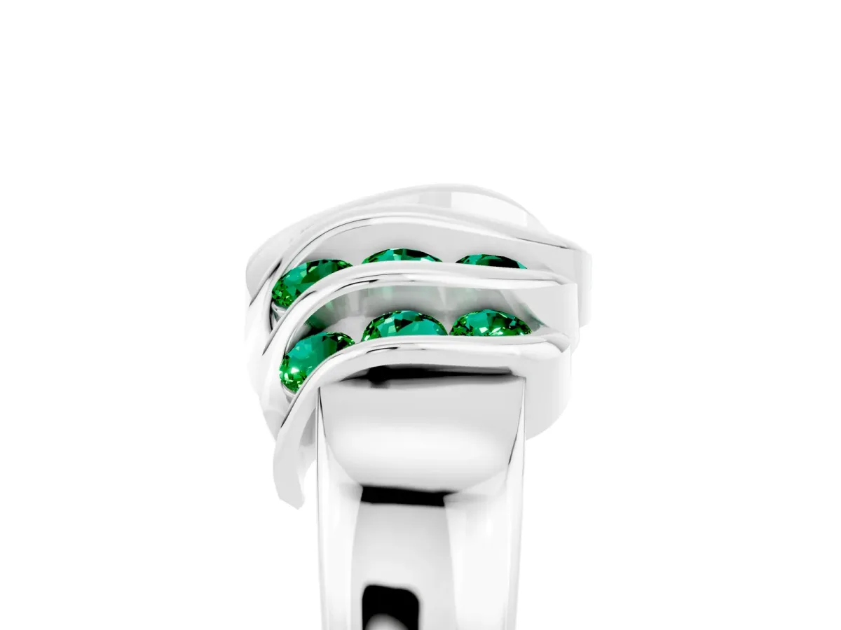 Round Emerald Multi-Row Crossover Band White gold