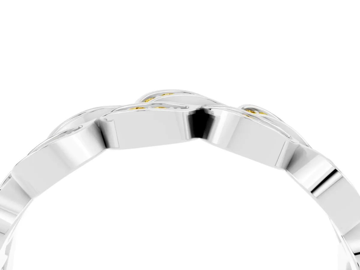 Pavé Round Yellow Sapphire Interlocking Eternity Band with Bezel Prong Setting Silver