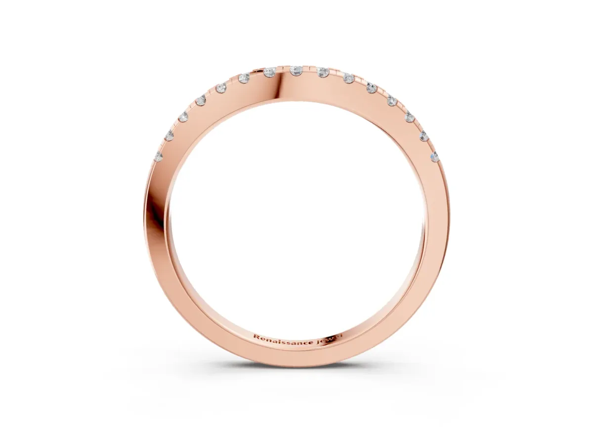 Pavé Round Diamond Curved Band with Shared Prong Setting Rose gold