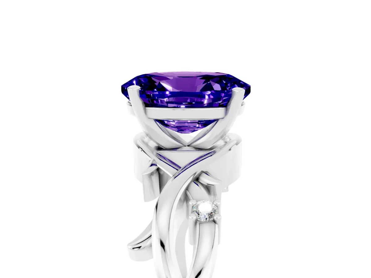 Oval Cut Tanzanite Solitaire Ring with Twisted Band and Prong Setting White gold