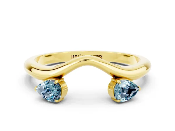 Pear Cut Aquamarine Two-Stone Open Band Ring with Prong Setting Yellow gold