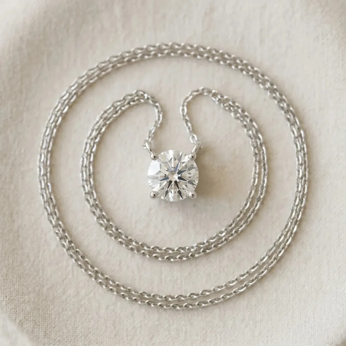 Round Solitaire Pendant with Four-Prong Basket Setting White gold