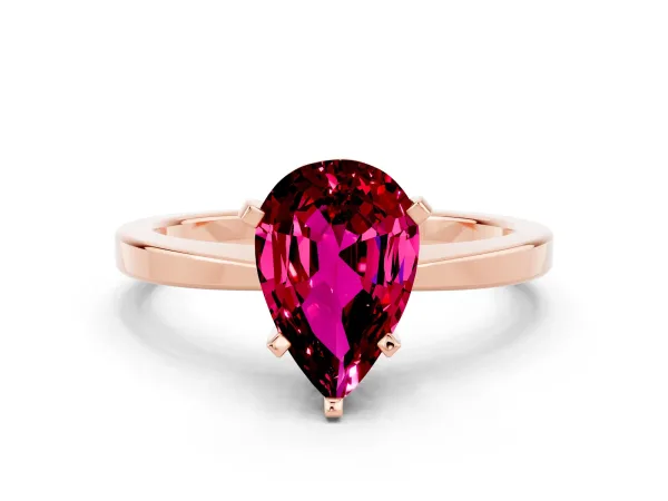 Pear Cut Garnet Solitaire Engagement Ring with Classic Band and Four-Prong Setting Rose gold