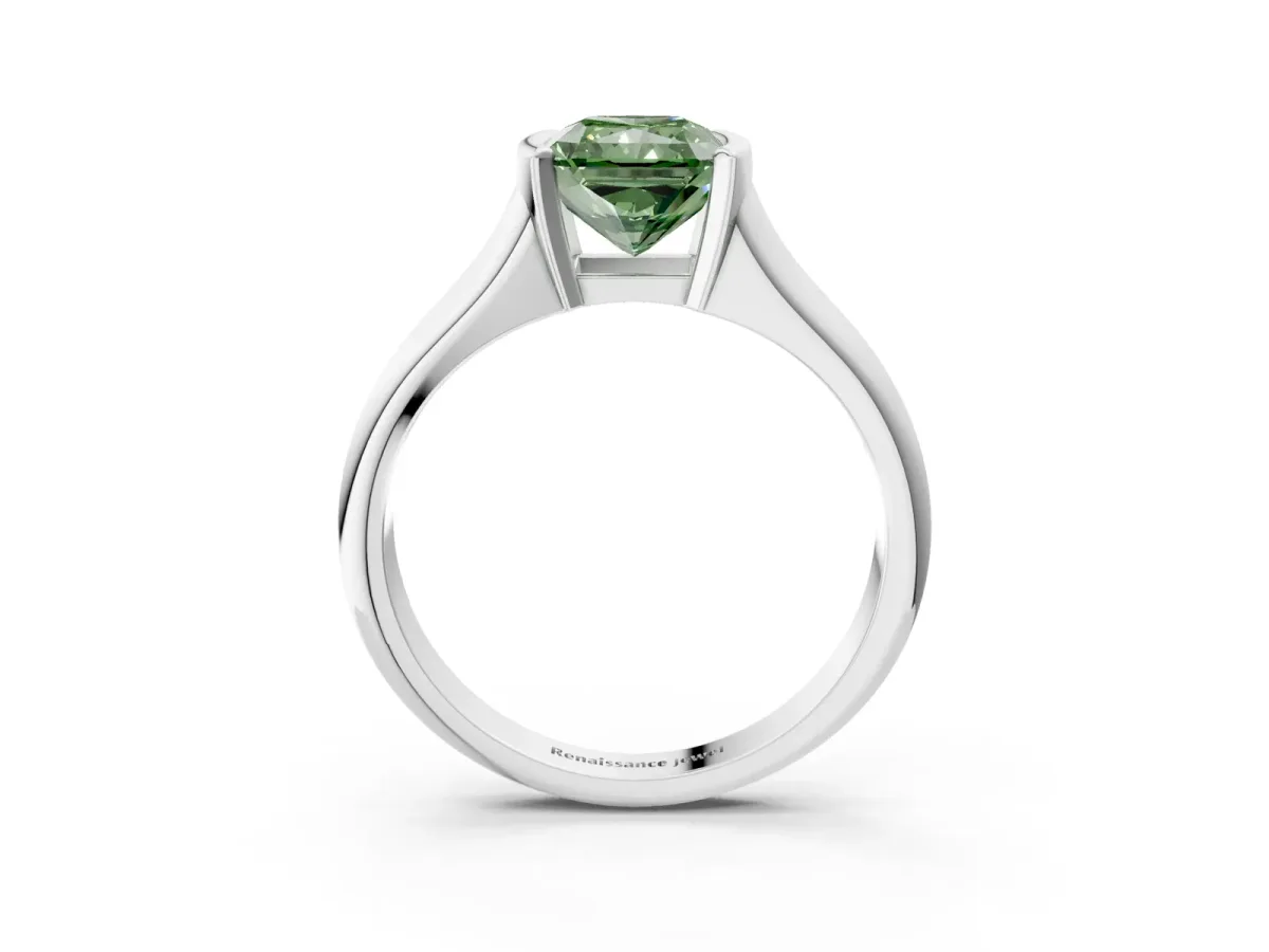 Fancy Green Radiant Cut Solitaire Tension Set Diamond Ring with Split Shank Band Platinum