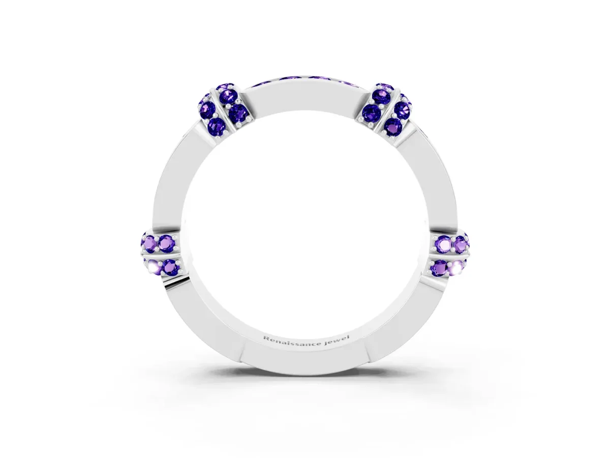 Pavé Round Tanzanite Link Band with Bezel Setting Silver