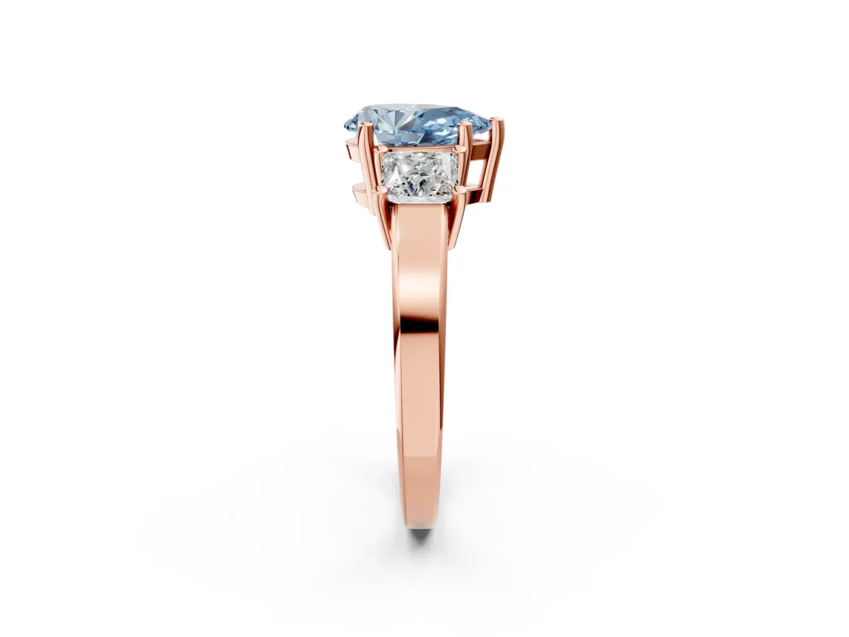 Fancy Blue Three-Stone Pear Cut Cut Solitaire Ring with Prong Setting Rose gold