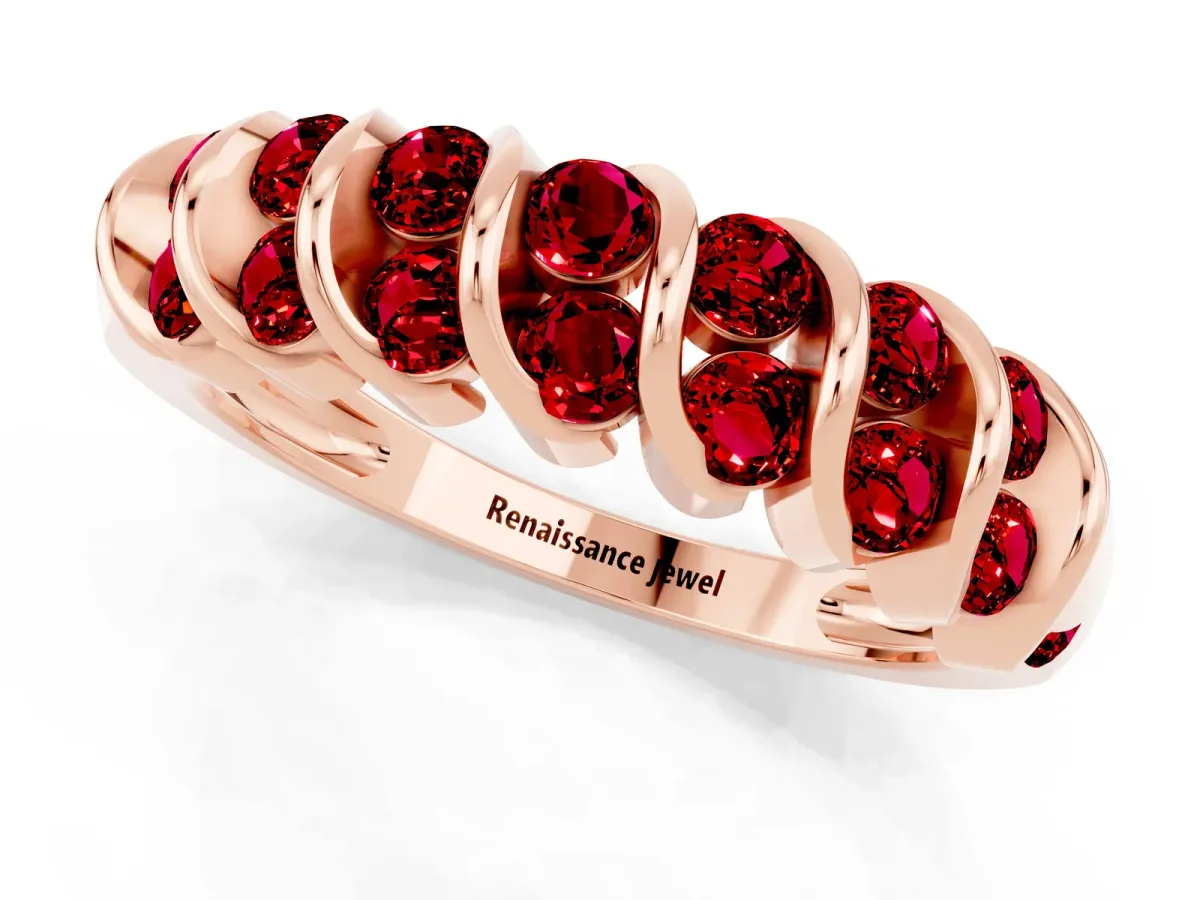 Channel Set Round Ruby Multi-Row Band Rose gold